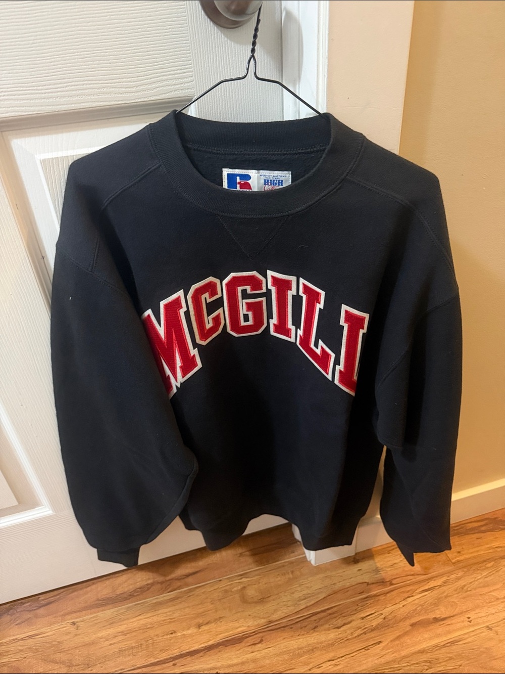 Vintage 1990 Black Graphic Crewneck Sweater with Red Lettering